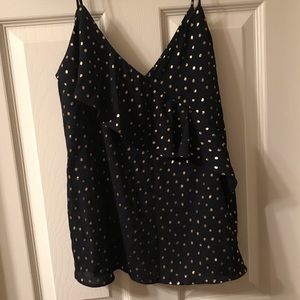 EUC Navy and Gold Dotted Cami w/ Ruffle